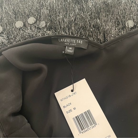 $498 NWT Lafayette 148 Medium Black Averie Fringe Sequin Tank Top Camisole - Picture 6 of 9